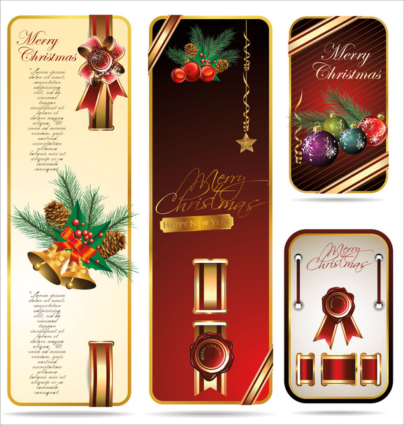 Elegant Christmas Banners with ribbons. Vector set - Vector, Image