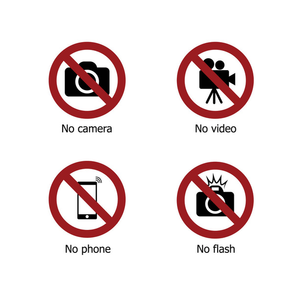 Set of prohibit electronic device sign icons. No camera, no video, no phone and no flash - Vektor, kép