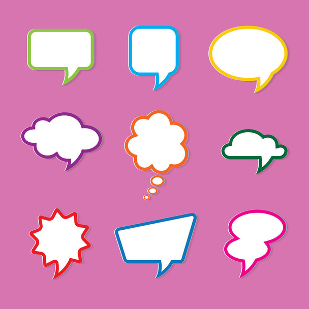 Set of nine colorful dialog boxes for speech on pink background - 3d paper art style - Vetor, Imagem