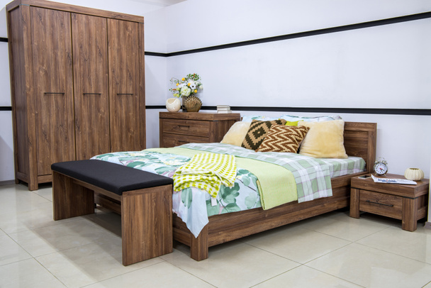 cozy modern bedroom interior with bed - Foto, Imagem