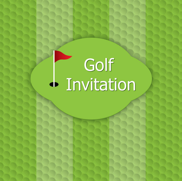 Invitation tournoi de golf design graphique. Golf vert, fairway ; drapeau et trou sur la texture de motif de balle de golf
. - Vecteur, image