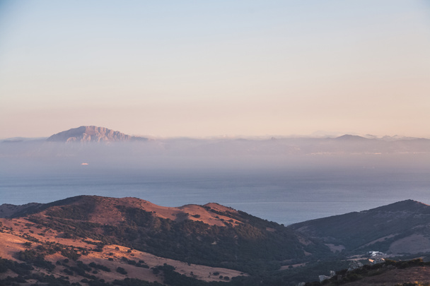 scenic view of beautiful mountains landscape with sea and fog, spain - Photo, Image