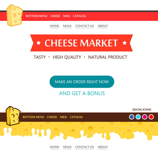 赤い配色のチーズ市場のための web デザインのレイアウト - ベクター画像