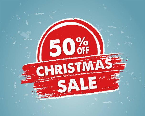 50 por ciento de descuento en la venta de Navidad en banner rojo dibujado, vector
 - Vector, imagen