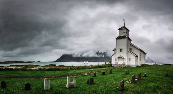 Gimsoy church on Lofoten Islands in Norway - 写真・画像