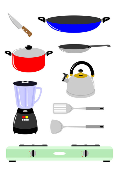 Varias herramientas y artículos para cocinar en la cocina
 - Vector, Imagen