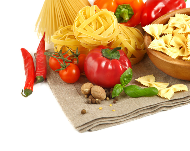 Italian Pasta with vegetables in wooden plate - Photo, Image