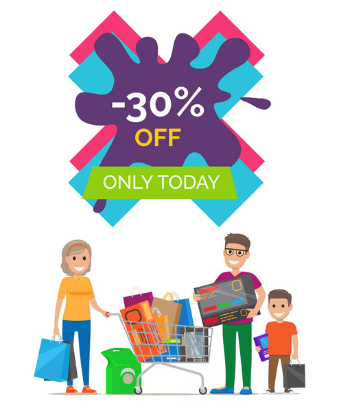 -30 Off Only Today Placard Vector Illustration - Vector, Image