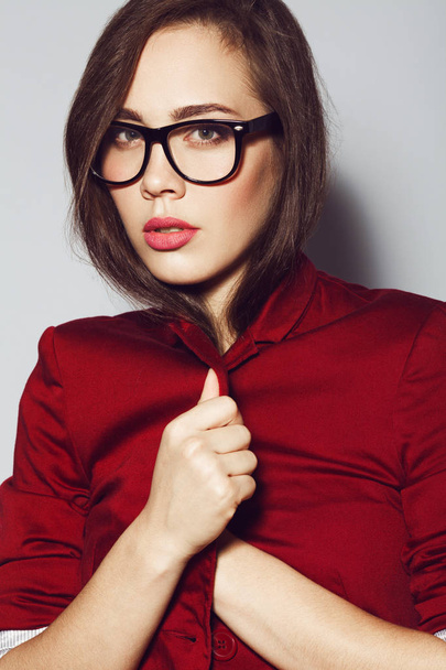 Eyewear concept. Portrait of young beautiful student girl wearing glasses - Fotoğraf, Görsel