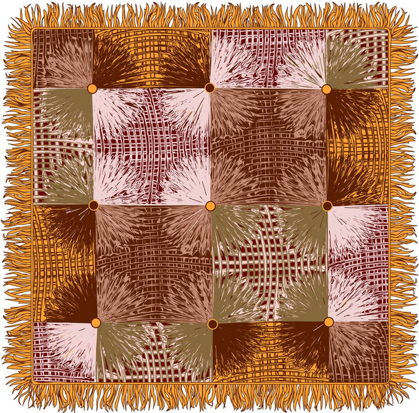 Motley tapestry met grunge gestreepte vierkant en cirkel elementen  - Vector, afbeelding