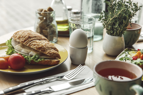 close-up view of delicious healthy breakfast served on table - Photo, Image