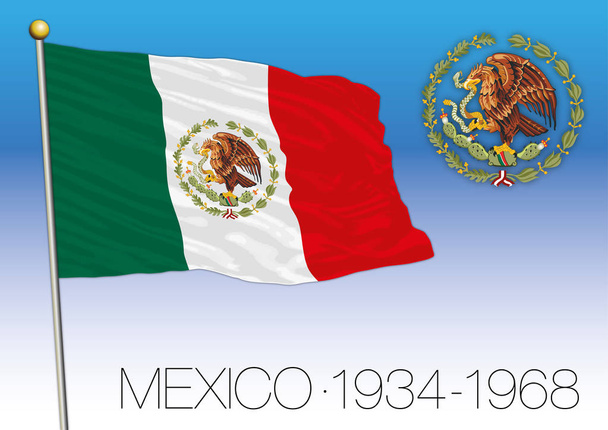Mexico, historical flag 1934-1968, United Mexican States - Vector, Image