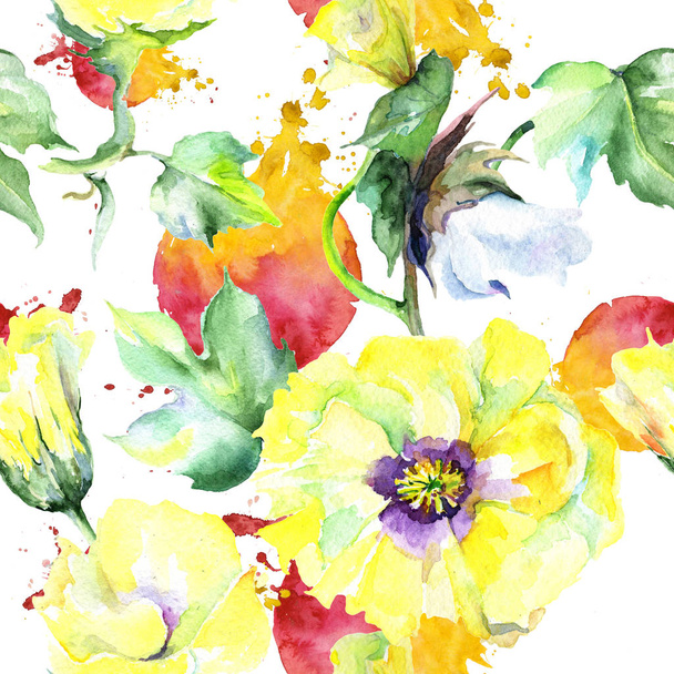 Wildflower eustama flower pattern in a watercolor style. - Φωτογραφία, εικόνα
