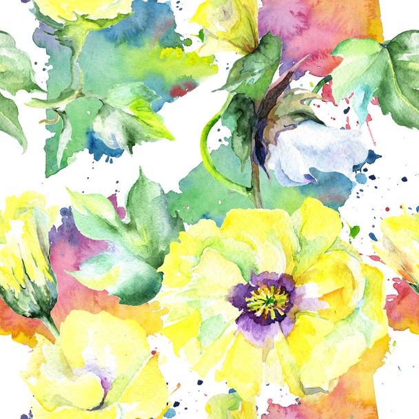 Wildflower eustama flower pattern in a watercolor style. - Foto, Bild