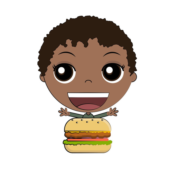 Kreslený chlapec jíst hamburger, vektorové - Vektor, obrázek