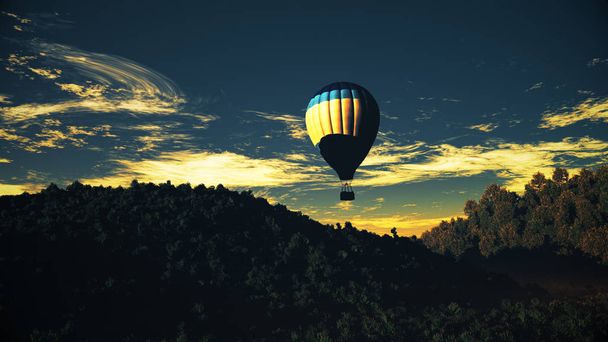 Kuuma ilma ilmapalloja yli rehevä luonnollinen erämaa viidakko auringossa
 - Valokuva, kuva