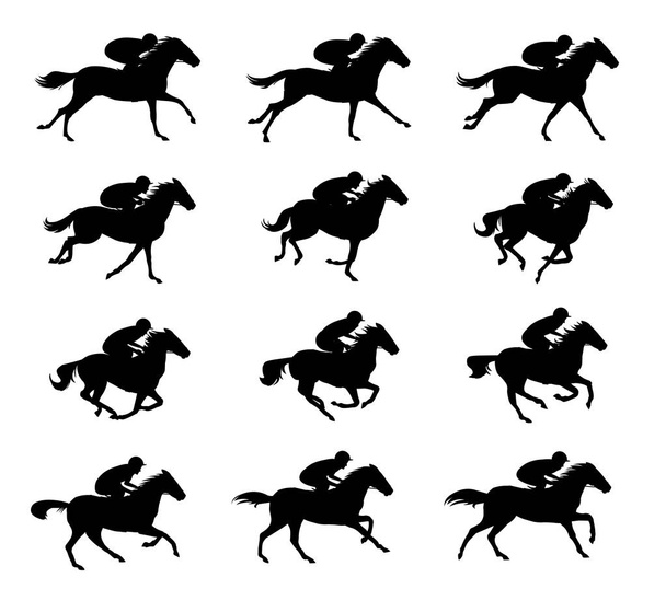Kůň Běh cyklus silueta, smyčka animace sprite list vektor - Vektor, obrázek