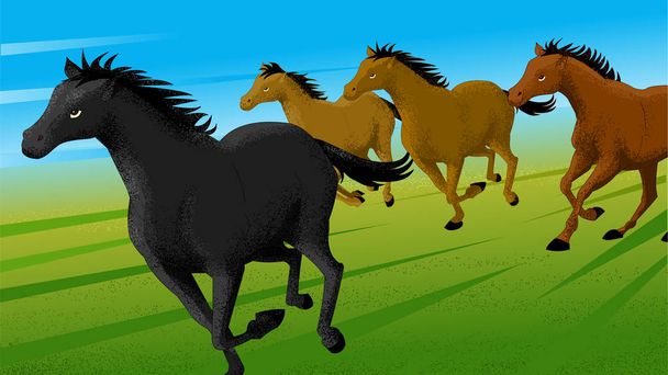 Running horses, Horses Running, snow field,  - Vector, Image