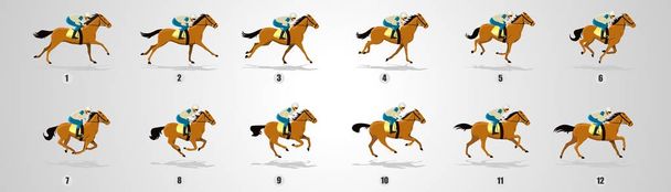 Kůň Ride spuštění cyklu animace Sprite listů, spusťte cyklus, jezdec, kůň běžet cyklus, animace - Vektor, obrázek
