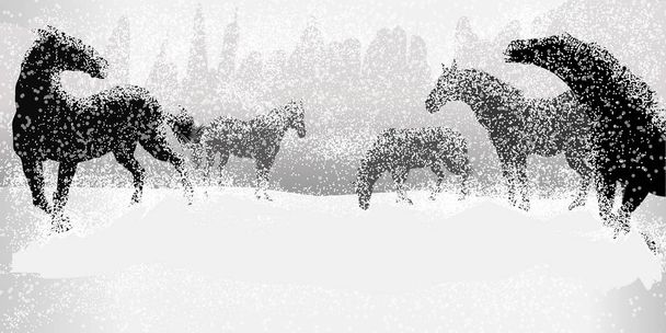 konie w tło zima - Wektor, obraz