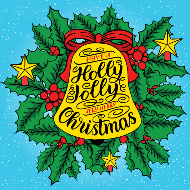 Have a holly jolly Christmas. Hand lettering greeting card with Christmas tree shape. Vintage typography vector design. - Vecteur, image