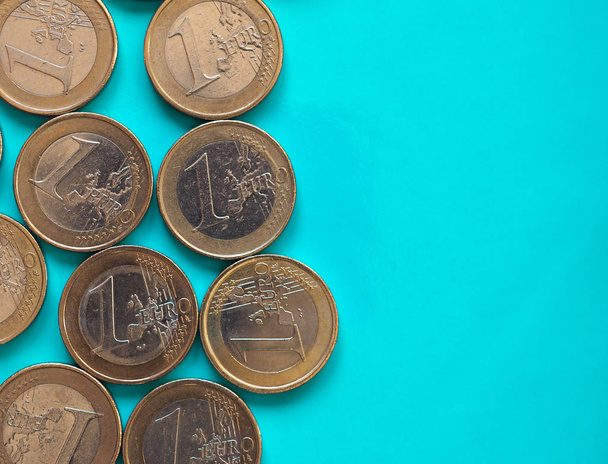 Euro coins, European Union over green blue with copy space - Foto, Imagem