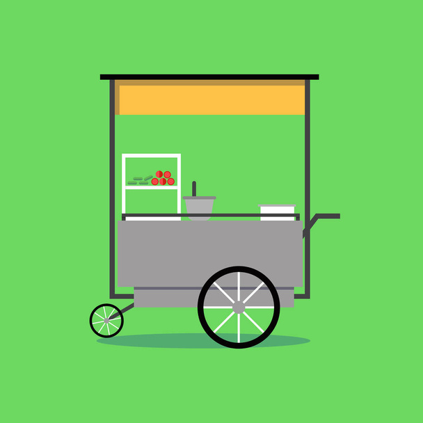 Flat Thai street food vending cart with green background vector  - Vector, Image