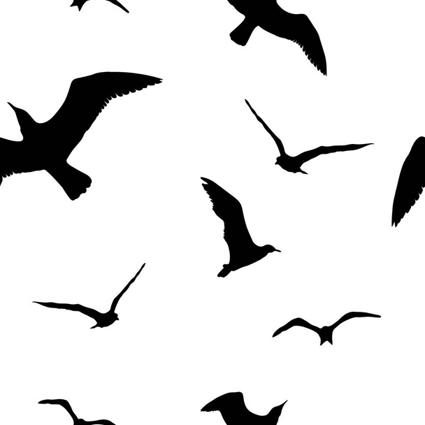 Silhouettes seagulls. Vector Black pattern wall decor - Vector, Image