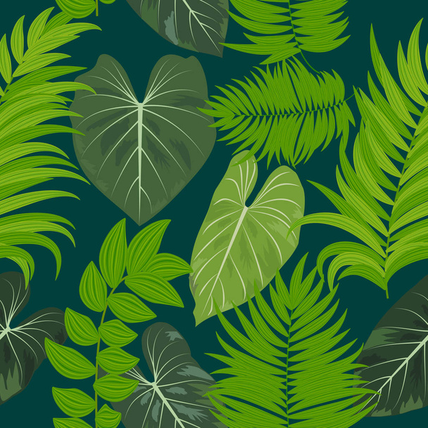 Seamless pattern of tropical leaves of palm tree. - Vektör, Görsel