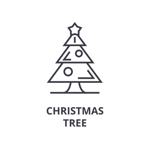 christmas tree line icon, outline sign, linear symbol, vector, flat illustration - Вектор,изображение