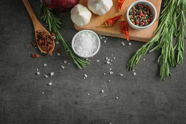 Different spices on grey background - Photo, Image