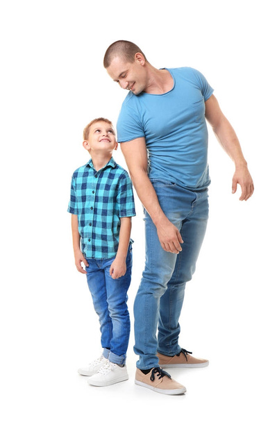 Dad and his son on white background - Photo, Image