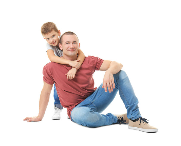 Dad and his son on white background - Zdjęcie, obraz
