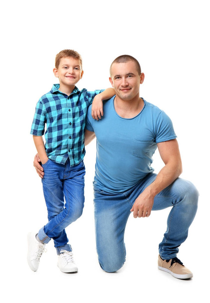 Dad and his son on white background - Φωτογραφία, εικόνα