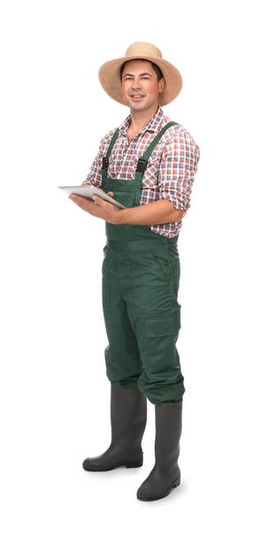 Agronomist with tablet computer against white background - Фото, зображення