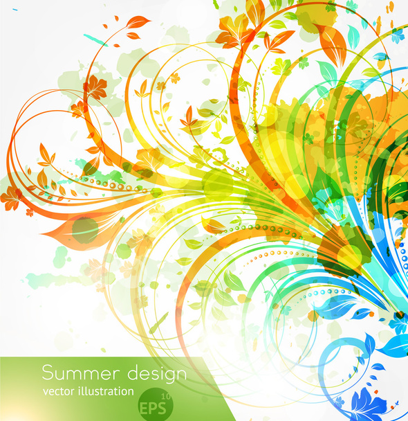 Elementos florales de diseño veraniego con sol
 - Vector, Imagen