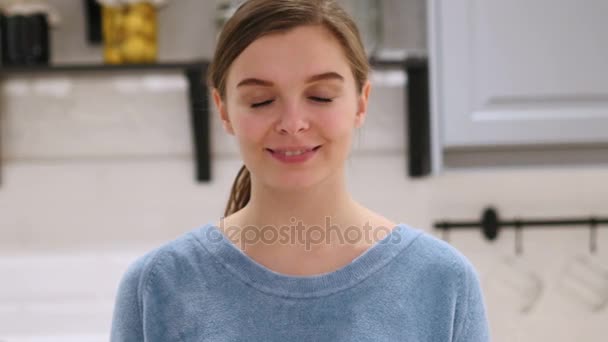 Portrait of Smiling Positive Woman at Home - Video, Çekim