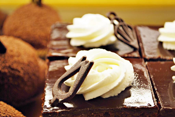 Cream Pie. Čokoládový piškotový dort plněné šlehačkou. - Fotografie, Obrázek