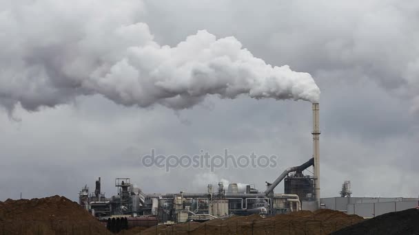 Luftverschmutzung durch industriellen Rauch. Rohre Stahlwerk. Dichter Rauch und Dampf der MDF-Produktion. - Filmmaterial, Video
