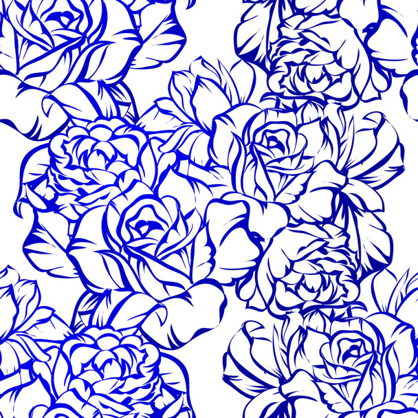 naadloze vintage stijl sierlijke bloem patroon. bloemenelementen in contour - Vector, afbeelding