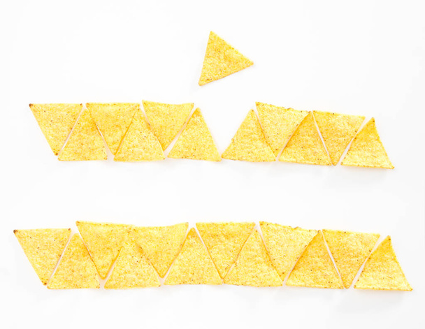 Crispy nacho chips, on white background. - Foto, Imagem