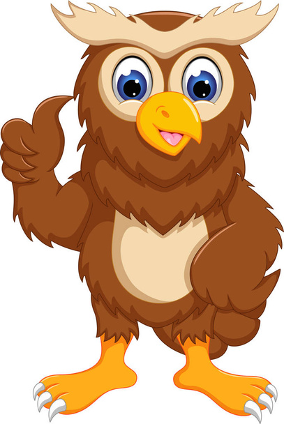 funny owl cartoon standing with smile and thumb up - Photo, Image