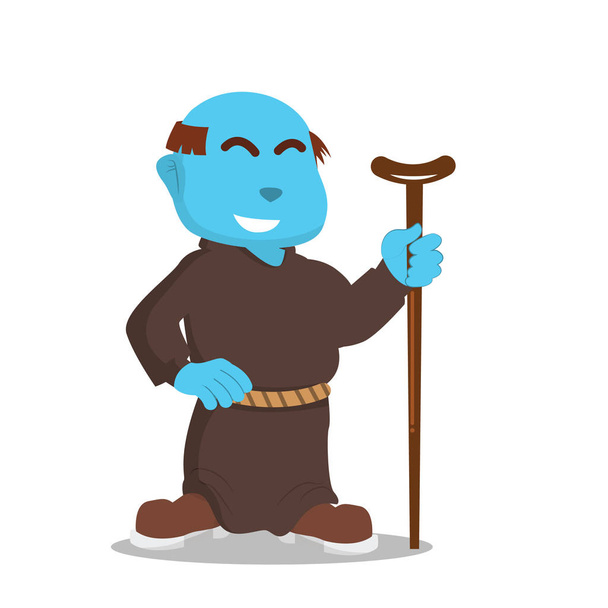 blue monk with walking stick - Vector, afbeelding
