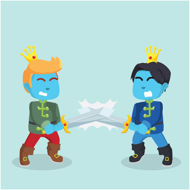 blue prince with sword fighting each other - Vektör, Görsel