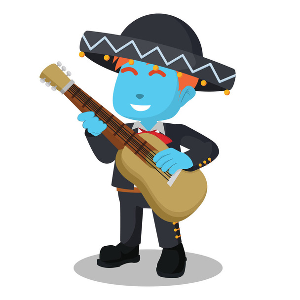 blue mariachi playing guitar - Vetor, Imagem