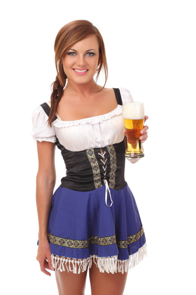 Beautiful young smiling woman giving beer - Fotoğraf, Görsel
