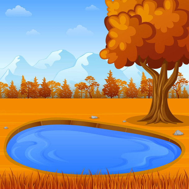 Paysage naturel d'automne avec montagnes et étang d'eau
 - Vecteur, image