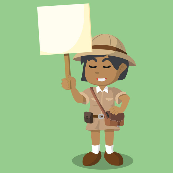 african girl explorer holding sign - Vector, Image
