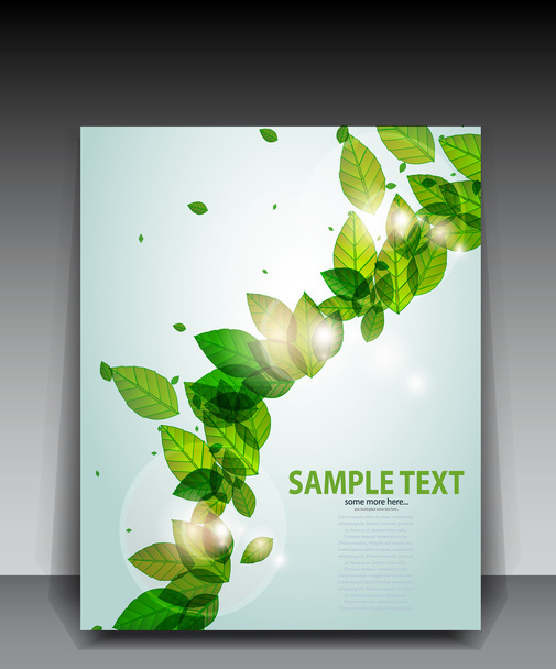 Broschüre mit glänzenden grünen Blättern - Vektor, Bild