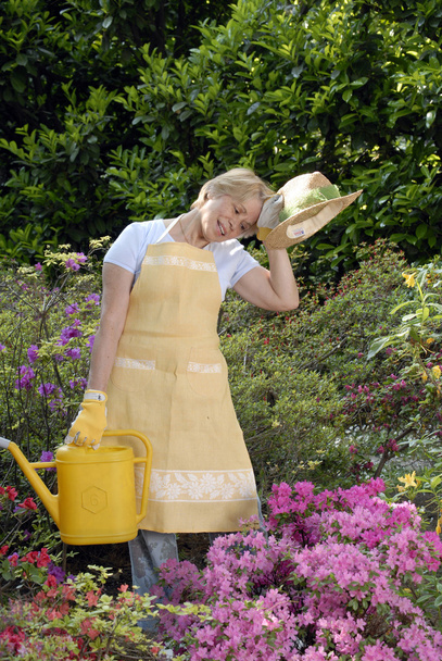 Mid adult woman gardening.Watering plants. - Zdjęcie, obraz